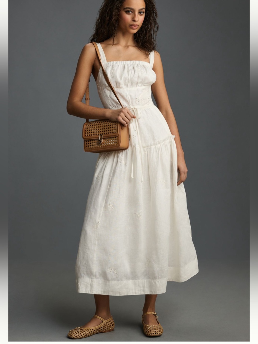 By Anthropologie Square-Neck Linen Midi Dress size L petite